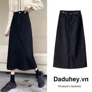 Chân váy DADUHEY vải denim dáng dài lưng cao thời trang phong cách Hàn Quốc xinh xắn 2023