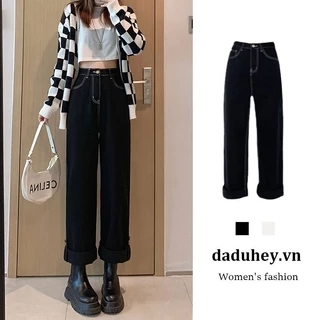 Dadu. Quần Jean Cao Cấp Retro Quần Ống Rộng Hàn Quốc Mới Rời Kéo Giảm Béo Cắt Thẳng Quần Jean