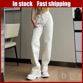 Dadu XS ~ 5XL Quần ống rộng Denim Hàn Quốc Quần jean thông thường phong cách BF Dài eo cao Cắt thẳng Quần jean trơn