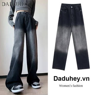 DaDuHey 2023 New Korean Version of Ins Washed Gradient Jeans High Waist Wide Leg Pants Women's Straight Pants