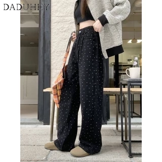 DaDuHey American Ins High Street Spotted Jeans Niche High Waist Loose Wide Leg Pants plus Size Trousers