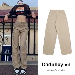 Daduhey Quần jean lưng cao ống rộng tôn dáng 6 màu sắc tùy chọn size S-5XL thời trang
