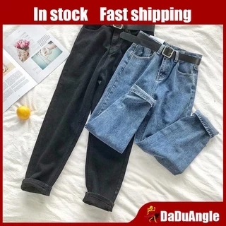 Daduhey Quần Jeans Nữ Lưng Cao Ống Rộng Palazo
