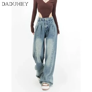 Quần jean dài DADUHEY size lớn ống rộng cạp cao thời trang retro đường phố cao cấp kiểu Mỹ