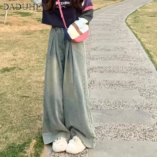 Quần jeans DADUHEY ống rộng cạp cao phong cách đường phố Mỹ cổ điển cao cấp cỡ lớn