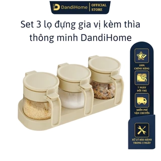 Set 3 hũ (lọ) đựng gia vị kèm khay DandiHome 250ml thủy tinh cao cấp tặng muỗng