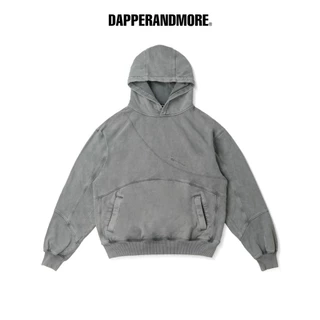 Áo Hoodie Wash DAPPERANDMORE Panelled Hoodie Washed Phối Line Rã May Thêu Logo 450GSM - Grey