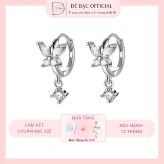 Khuyên bấm bạc 925 cao cấp Dế Bạc cánh Butterfly treo đá nhỏ dễ thương - K6338
