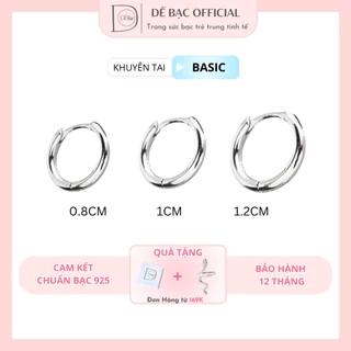 Khuyên bấm bạc tròn trơn unisex nam nữ đơn giản Dế Bạc - bạc 925 an toàn cho da - K5589