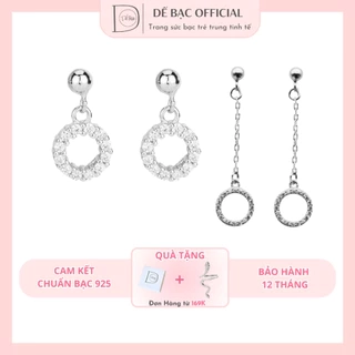 Khuyên tai bạc 925 nụ minidot 1 mắt xích treo tròn đính pha lê xinh xắn dễ thương Dế Bạc