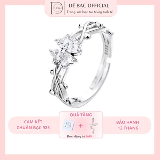 Nhẫn bạc 925 dành cho nữ Dế Bạc freesize cỏ 4 lá đá trắng thân cành lá oliu nhẫn hở xinh xắn - N6263