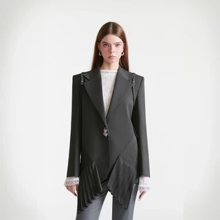 DEAR JOSÉ - Áo blazer vạt dập li xám đen Pegasus