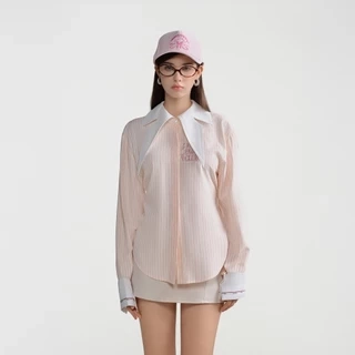 Dear José - Áo sơ mi cổ cánh bướm sọc cam Fairy Club