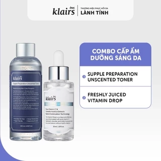 Combo Dear Klairs Freshly Juiced Vitamin Drop + Supple Preparation Unscented Toner 180ml