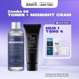 Combo Nước hoa hồng Dear, Klairs Supple Preparation Unscented Toner 180ml và Dear, Klairs Midnight Blue Calming 60g