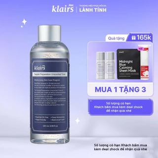Nước hoa hồng Dear, Klairs Supple Preparation Unscented Toner 180ml-Qùa tặng trong Livestream
