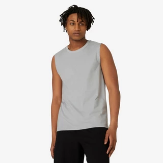 Áo thun không tay tập fitness cotton 500 cho nam xám DECATHLON DOMYOS mã 8667063
