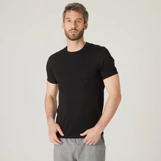 Áo thun tập gym fitness nam DECATHLON DOMYOS cotton có dãn màu đen 8543989