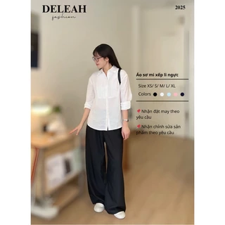 Áo sơ mi công sở, oversize, vải linen thoáng mát, xếp li ngực - De Leah - Thời Trang Thiết Kế