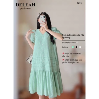 De Leah - Đầm Suông Gấu Xếp Nếp Ngắn Tay - Thời Trang Thiết Kế