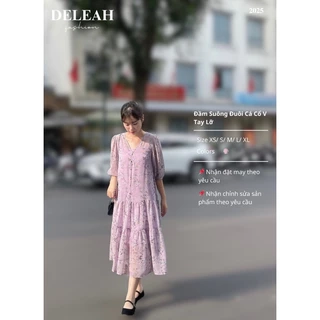 De Leah - Đầm Suông Đuôi Cá Cổ V Tay Lỡ - Thời Trang Thiết Kế