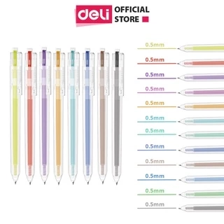Bút bi nước mực gel bấm nhiều màu 0.5mm Deli xinh xắn nhanh khô viết đều trơn tru nhiều mực