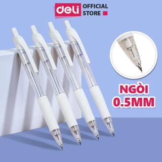 Bút chì kim bấm Deli ngòi 0.5mm màu trắng dễ thương cao cấp cải tiến có đầu tẩy cho học sinh văn phòng nhỏ gọn tiện lợi