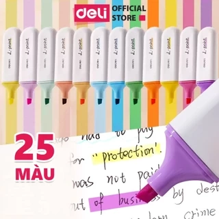 Bút highlight Deli 25 màu đánh dấu nhớ dòng dạ quang Deli màu pastel/neon - phù hợp cho học sinh văn phòng tiện dụng