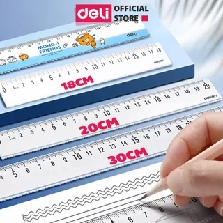 Thước kẻ trong suốt Deli - 18/ 20/ 30cm - Chất liệu PS bền chống trầy xước - Phù hợp với học sinh dân văn phòng học tập
