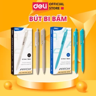 Bút Bi Bấm Văn Phòng DELI Mực Xanh Đen Đỏ Ngòi 0.7mm Giá Rẻ Viết Nét Đều Trơn Tru Cho Học Sinh
