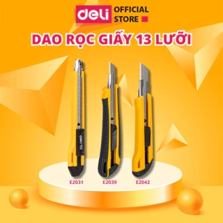 Dao Rọc Giấy Deli Cỡ Lớn - Loại 13 Lưỡi Thép SK5 Sắc Bén Tách Rời - Khóa Tự Động An Toàn