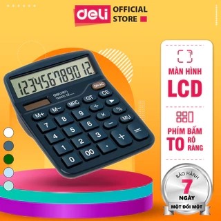 Máy Tính Cầm Tay Để Bàn 12 Số DELI - Màn Hình LCD Góc Nghiêng, Máy Tính Cơ Bản Cho Kế Toán Văn Phòng