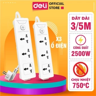 Ổ Điện 3 Chân Đa Năng DELI Dây 3m/5m Độ Bền Cao Tiện Dụng, An Toàn Dùng Trong Gia Đình Văn Phòng
