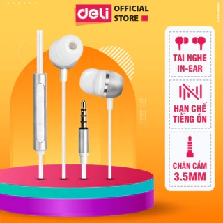 Tai Nghe Chống Ồn DELI Chân Cắm 3.5mm Tiện Dụng, Nút Điều Khiển Tăng Giảm Âm Lượng Tai Nghe In-Ear