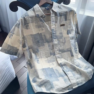 Áo sơ mi họa tiết cộc tay DENIMST A209, chất cotton mềm mại, form tới 90kg