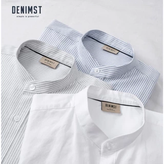Áo Sơ Mi Nam Cổ Trụ Cotton Oxford Form Suông, kẻ xanh, kẻ ghi, trắng trơn DENIMST 355