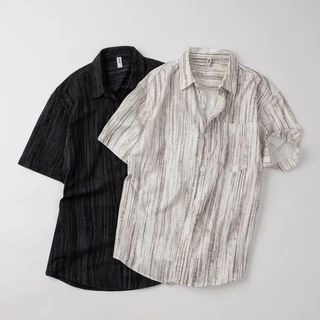 Sơ Mi Nam Cộc Họa Tiết Sọc DENIMST 558, Form Suông Nhẹ