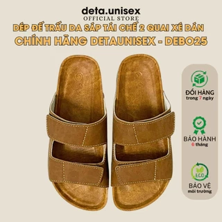 Dép Birken đế trấu nam da sáp tái chế 2 quai ngang xé dán Detaunisex lót si - DEBO25