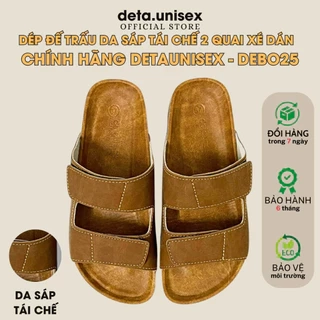 Dép Birken đế trấu nam nữ 2 quai ngang xé dán da sáp tái chế Detaunisex- DEBO25ND