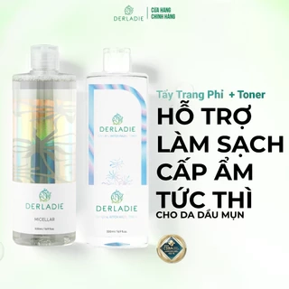 Bộ đôi làm sạch, cấp ẩm Nước tẩy trang Derladie 500ml, Toner Natural Witch Hazel 500ml