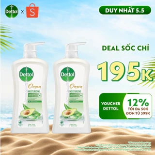 Combo 2 sữa tắm Dettol onzen kháng khuẩn dưỡng ẩm lô hội & bơ, Chai 950g
