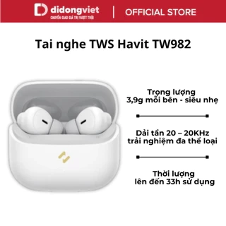 Tai nghe Bluetooth True Wireless Havit TW982 | Nghe nhạc đến 33h - Trọng lượng 3,9g - Công nghệ khử ồn AI | BH 12 tháng