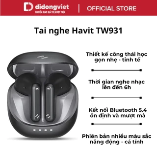Tai nghe Havit TW931 | Thiết kế công thái học - Nghe nhạc lên đến 6h | Màng loa 10mm - Bluetooth V5.4 | BH 12 tháng