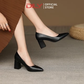 Giày cao gót nữ bít mũi DILY mũi nhọn thời trang gót vuông basic cao 6.5cm_ AA0265