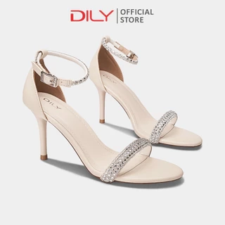 Giày sandal nữ DILY quai ngang đính hạt tinh tế, xăng đan nữ mũi vuông trendy cao 8cm DL0571