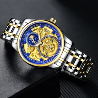 Đồng hồ cơ tự động nam AOKULASIC Automatic dây da cao cấp - Kim dạ quang - Thiết kế mặt chữ nhật lộ máy cá tính AOK5002G