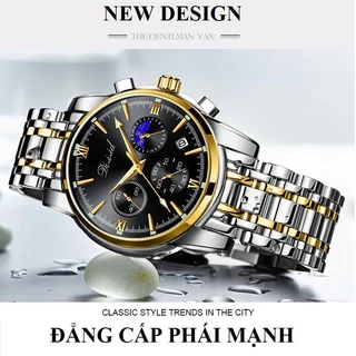 Đồng hồ nam chống nước DIZIZID chính hãng dây thép đúc đặc - Chạy full 6 kim và lịch ngày - Tặng pin dự phòng DZ-057