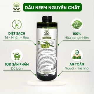 Dầu neem oil DOCNEEM hữu cơ phòng trị sâu bệnh hoa hồng, phong lan, cây cảnh, nguyên chất ép lạnh, hàng chính hãng 100ml