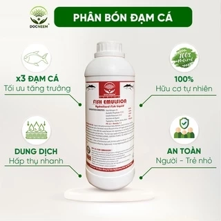 Phân đạm cá Docneem, phân cá Fish Emulsion hữu cơ cho hoa hồng, rau sạch, hoa, cây cảnh trong nhà ngoài trời, chai 1L