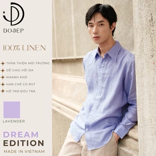 DODEP Áo sơmi mi nam 100% linen premium tay dài màu tím Lavender